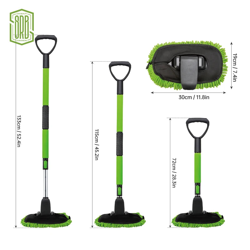 52'' Microfiber Car Wash Brush Mop Kit Sponge with Long Handle, Chenille Car Cleaning Brush Supplies Car Windshield Cleaner Pads - My Store