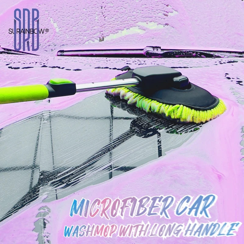 52'' Microfiber Car Wash Brush Mop Kit Sponge with Long Handle, Chenille Car Cleaning Brush Supplies Car Windshield Cleaner Pads - My Store