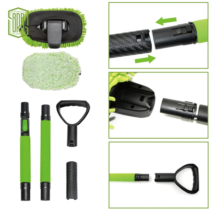 52'' Microfiber Car Wash Brush Mop Kit Sponge with Long Handle, Chenille Car Cleaning Brush Supplies Car Windshield Cleaner Pads - My Store