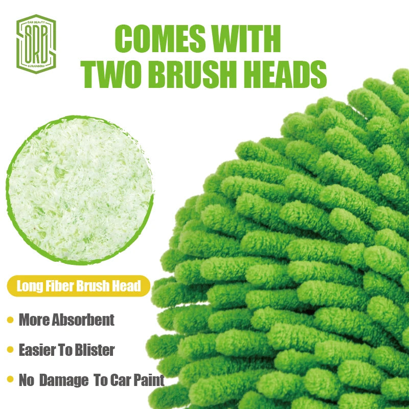 52'' Microfiber Car Wash Brush Mop Kit Sponge with Long Handle, Chenille Car Cleaning Brush Supplies Car Windshield Cleaner Pads - My Store